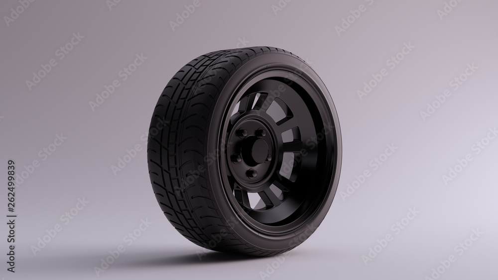 Black Alloy Rim Wheel Retro Wheel with a Semi Closed Design with Racing Tire Black Alloy Rim Wheel Retro Wheel with a Semi Closed Design with Racing Tire