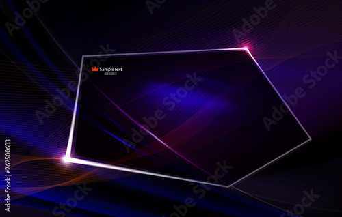 Abstract blue design as a matter with thin stripes and a polygonal shiny frame.