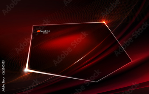 Abstract red design as a matter with thin stripes and a polygonal shiny frame.