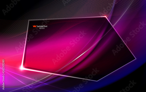 Abstract violet background as matter with thin stripes and polygonal shiny frame.