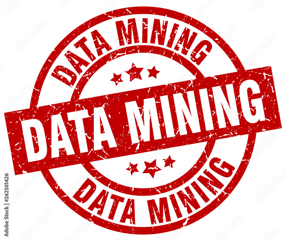 data mining round red grunge stamp