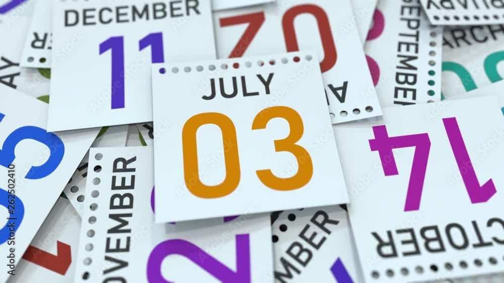 Calendar leaf with July 3 date, 3D animation Calendar leaf with July 3 date, 3D animation