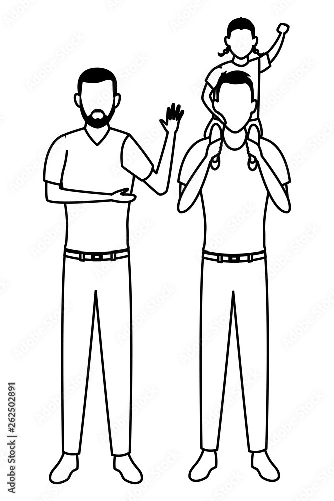 men with child avatar cartoon character black and white men with child avatar cartoon character black and white