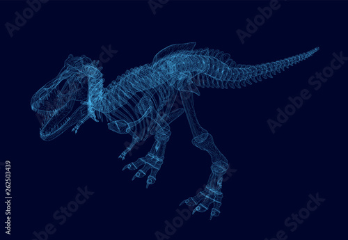 Polygonal dinosaur wireframe. Isometric view. 3D. Vector