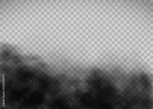 Black smoke texture on a transparent background. Template exhaust gas.
