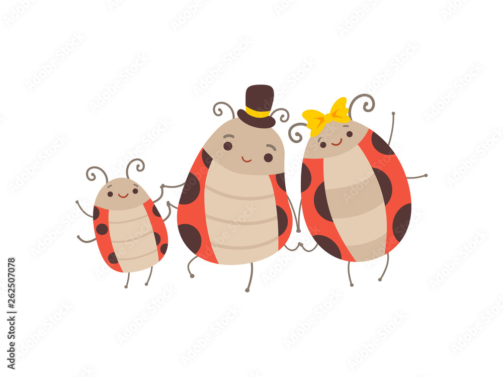 Happy Ladybug Family, Cheerful Mother, Father Ladybugs and Their Baby ...
