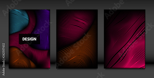 Wavy Lines in Movement. Abstract Backgrounds with Vibrant Gradient and Volume Effect in Modern Style. 3D Vector Abstraction with Distorted Shapes. Wavy Lines for Cover, Magazine, Poster, Brochure. © ingara