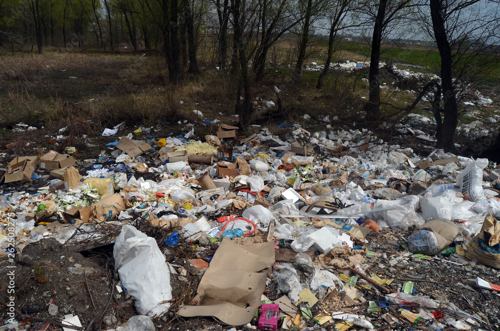 Obraz premium Spring landscape.Ecology of Ukraine. Nature near Ukrainian capital. Environmental contamination. Illegal junk dump. Near Kiev,Ukraine