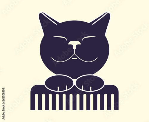 Cat grooming. Zoo Salon, monochrome flat icon