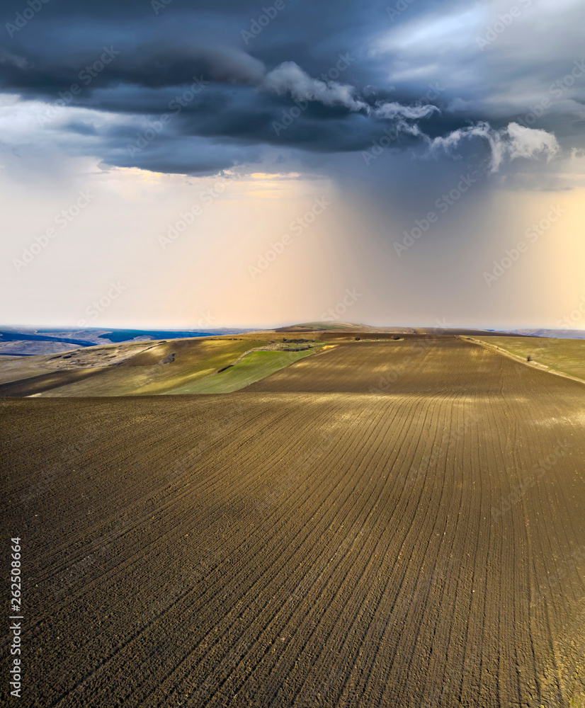 Fototapeta premium Agriculture fields drone view