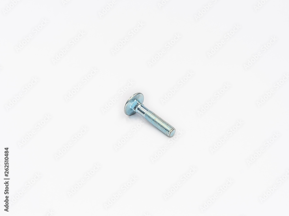 Zinc plated square neck round head metric screw bolt on white.