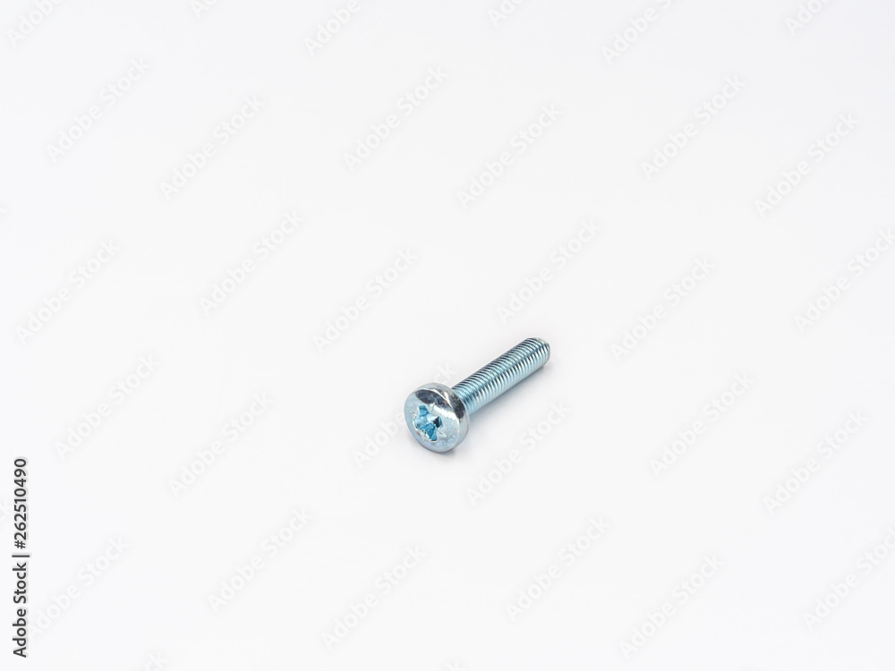 Zinc plated metric pan phillips round head screw bolt on white. Zinc plated metric pan phillips round head screw bolt on white.