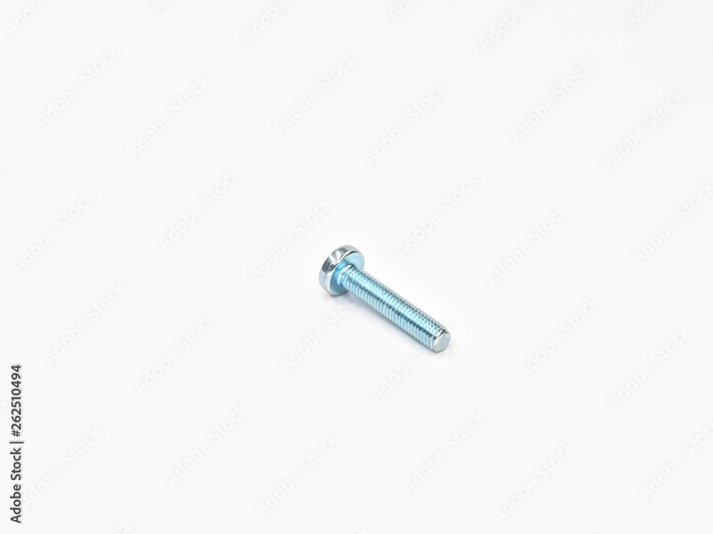 Zinc plated metric pan phillips round head screw bolt on white. Zinc plated metric pan phillips round head screw bolt on white.