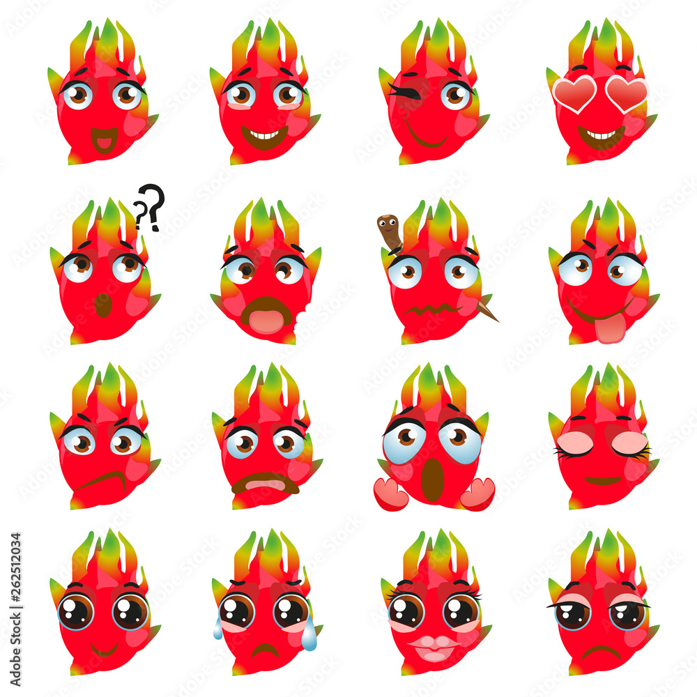 Pitaya Emoji Emoticon Expression. Funny cute food