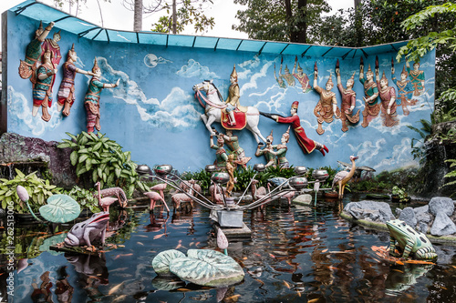 Canvas Print A fish pond in Dhammikarama Temple (The Burmese Temple) in Pulau Tikus suburb of George Town, Penang, Malaysia