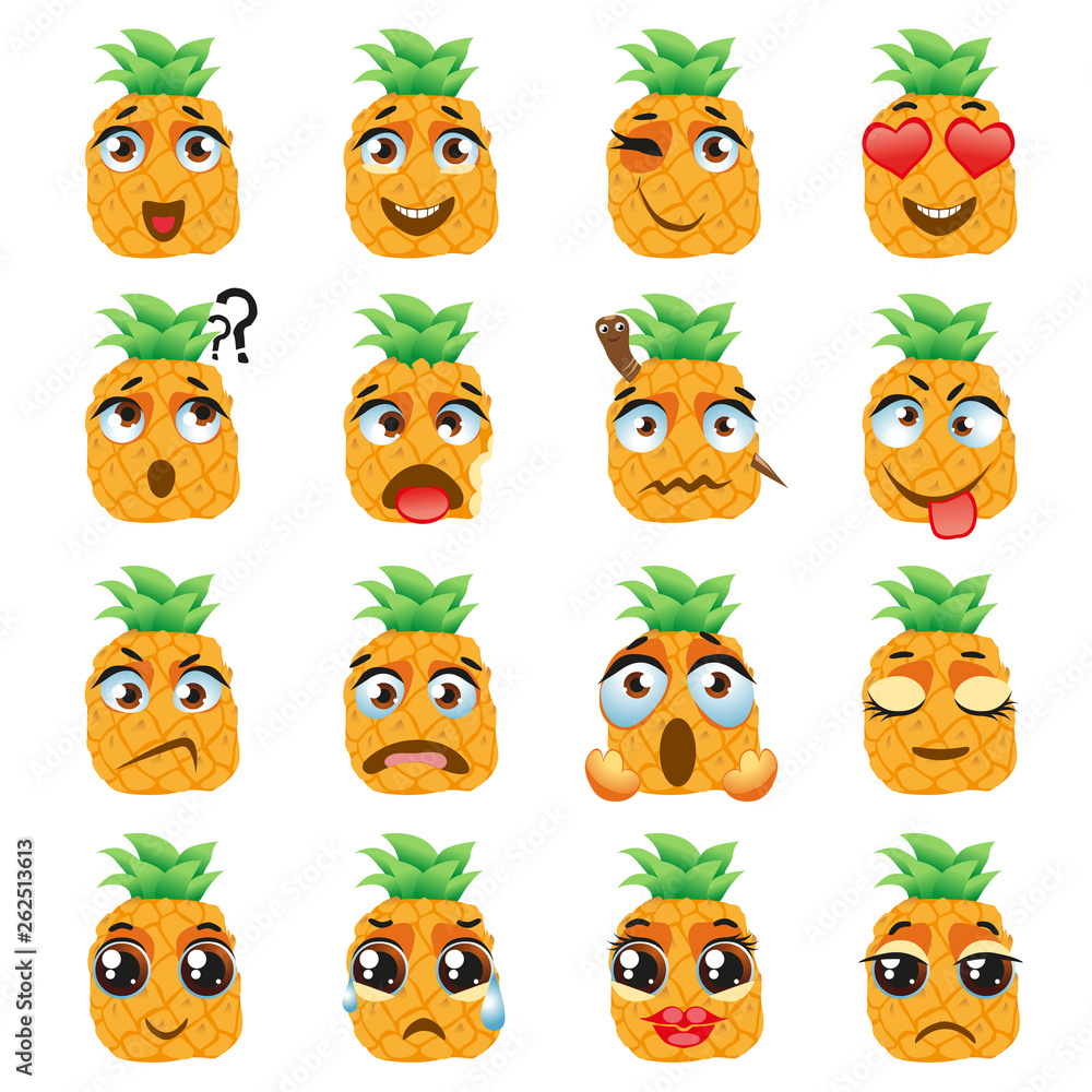 Fototapeta premium Pineapple Emoji Emoticon Expression. Funny cute food
