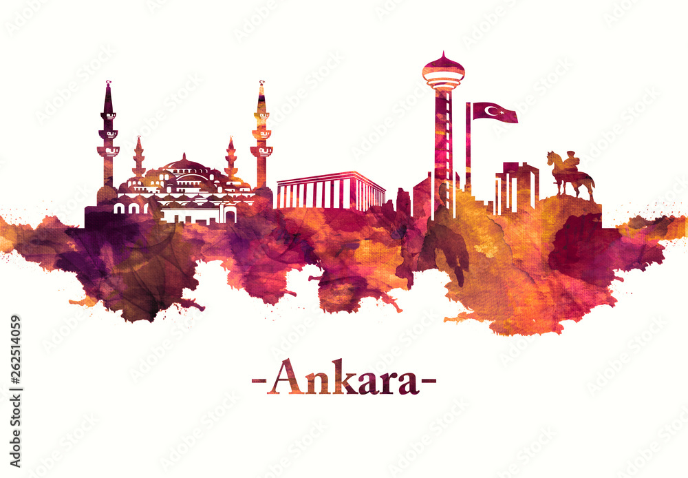 Obraz premium Ankara Turkey Skyline in Red