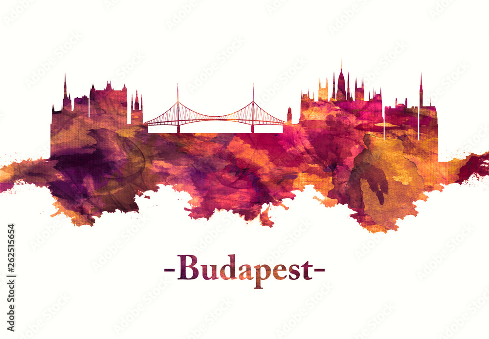 Budapest Hungary skyline in Red