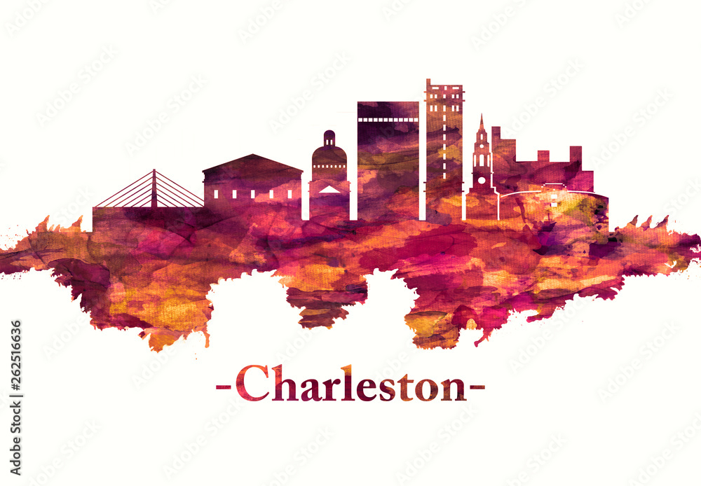 Charleston South Carolina skyline in red Charleston South Carolina skyline in red