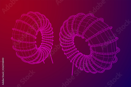 Toroidal Coil Inductor wireframe low poly mesh vector illustration