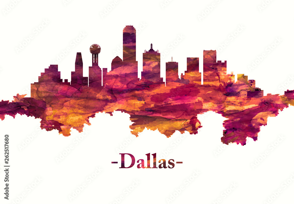 Dallas Texas skyline in red