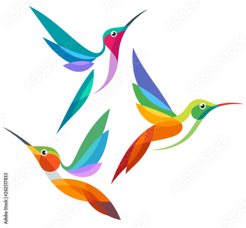 Stylized Birds - Hummingbirds in flight