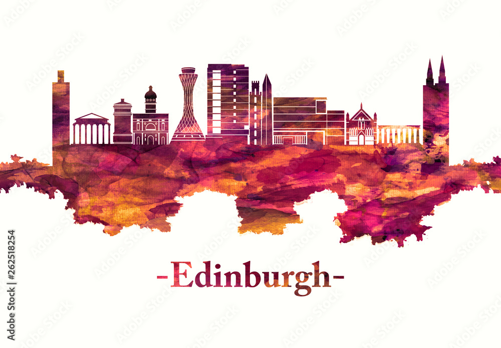 Obraz premium Edinburgh Scotland skyline in red