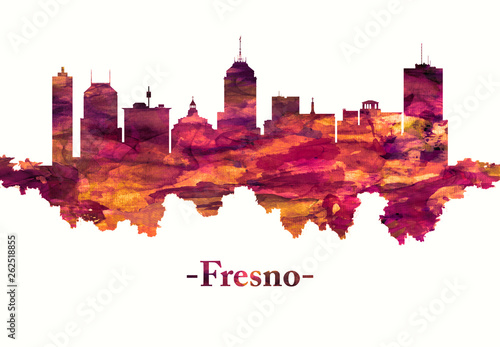 Fresno California skyline in red