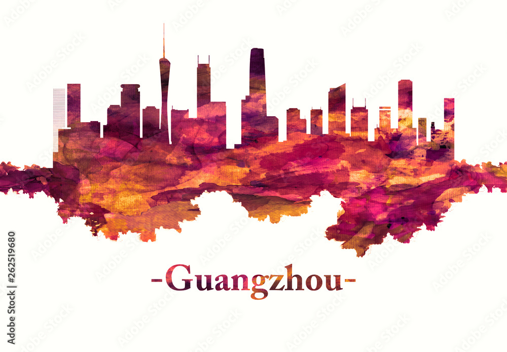 Obraz premium Guangzhou China Skyline w kolorze czerwonym