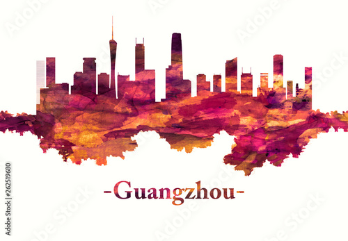 Guangzhou china skyline in red