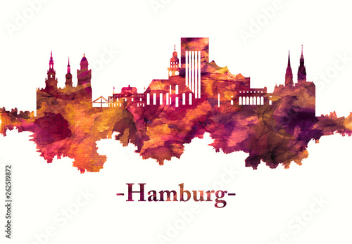 Hamburg Germany skyline in red