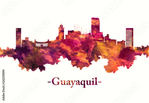 Guayaquil Ecuador skyline in red