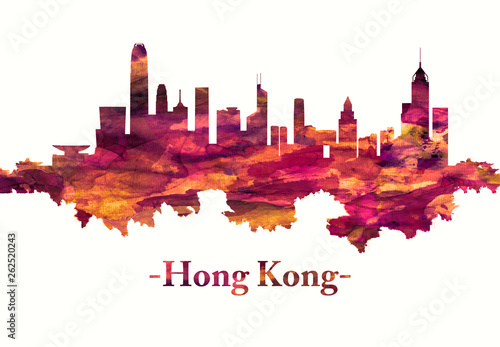 Hong Kong China skyline in red