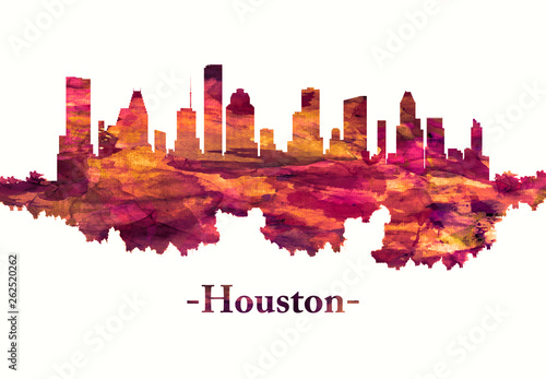 Houston Texas skyline in red