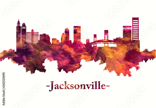 Jacksonville Florida skyline in red
