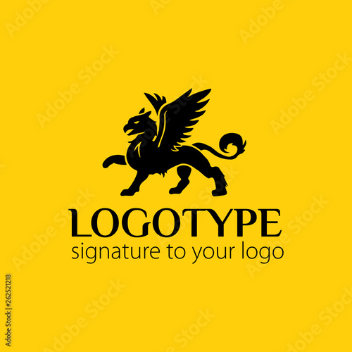 Vector logotype or illustration griffin on yellow background