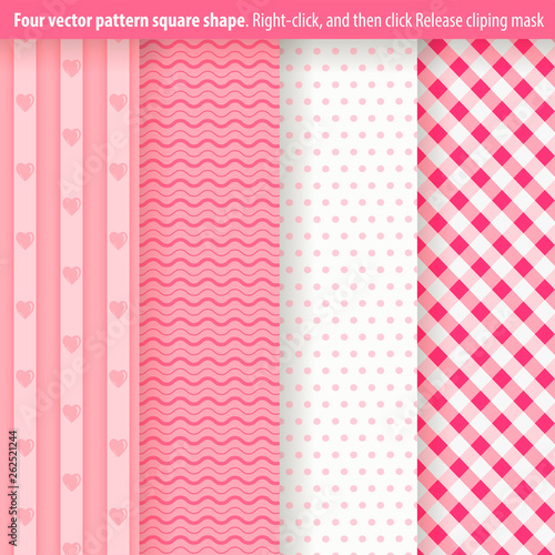 Vector seamless patterns. Fond pink and white colors. Endless texture can be used for printing onto fabric and paper or invitation. Abstract geometric shapes.