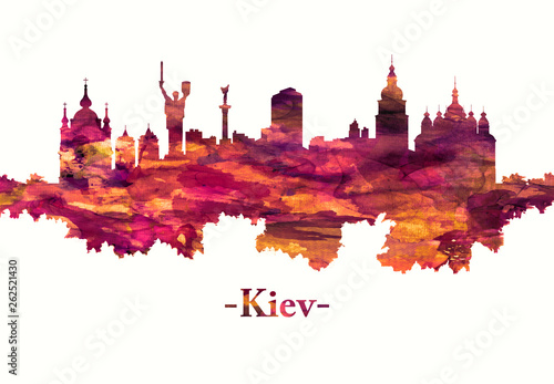 Kiev Ukraine skyline in red