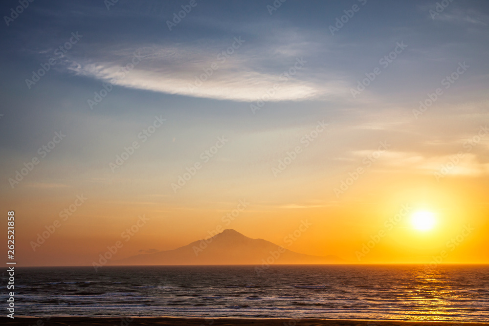 Sunset view of Rishiri Island and Mountain from Wakkanai, Hokkaido, Japan