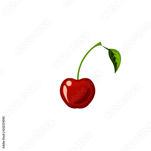 Fresh juicy fruit, berry - cherry vector icon isolated on white background. Cherry icon, flat style, fruit vector illustration. Healthy food single object - isolated berry cherry