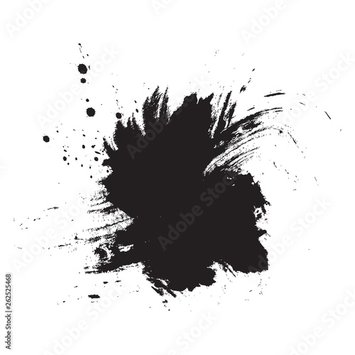 Black drops of paint and stains, ink blots and watercolor. Vector ink texture. Abstract ink background