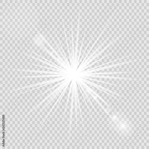 Vector magic white rays glow light effect isolated on transparent background. Christmas design element. Star burst with sparkles.