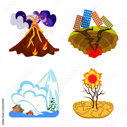 Vector design of cataclysm and disaster logo. Set of cataclysm and apocalypse  stock symbol for web.