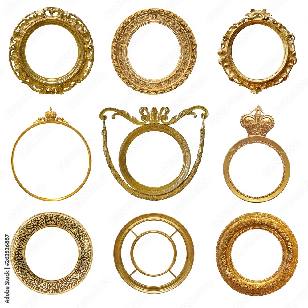 Set of golden frames for paintings, mirrors or photos Set of golden frames for paintings, mirrors or photos