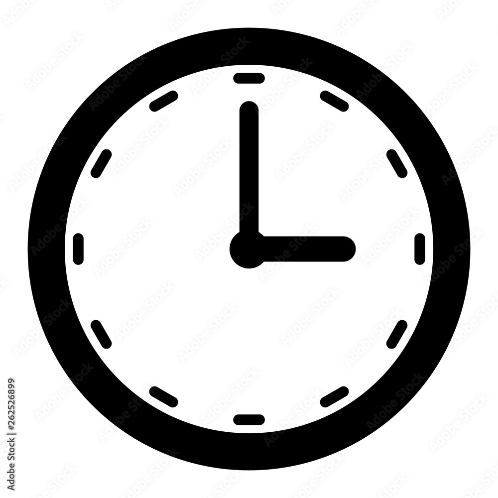 Black wall clock outline with minut and hour arrow. Wall clock icon. Black wall clock outline with minut and hour arrow. Wall clock icon.