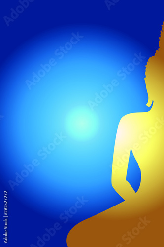 Half body Golden Siddhartha gautama with blue glowing background