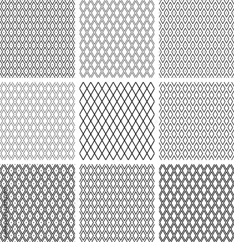 Seamless diamonds patterns. Geometric textures set.