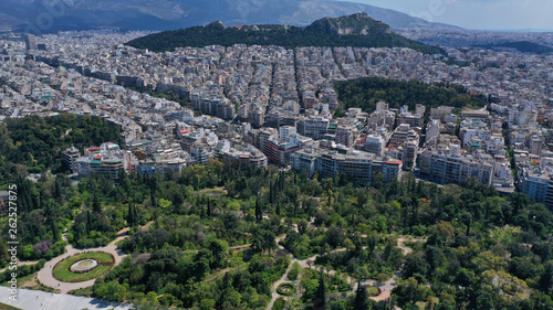 Aerial drone photo of gardens in iconic Park of Field of Ares or Pedio tou Areos, Athens historic centre, Attica, Greece 