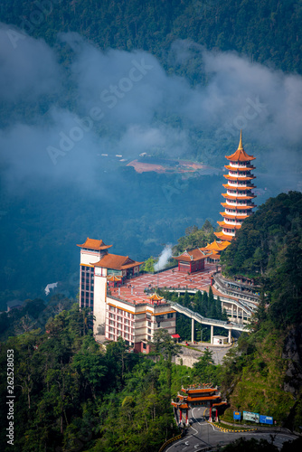 Chinese Pagoda Temple on top a hill in Genting Highland, Malaysia