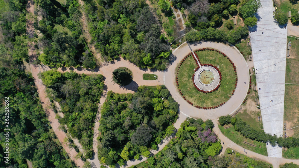 Aerial drone photo of gardens in iconic Park of Field of Ares or Pedio tou Areos, Athens historic centre, Attica, Greece  